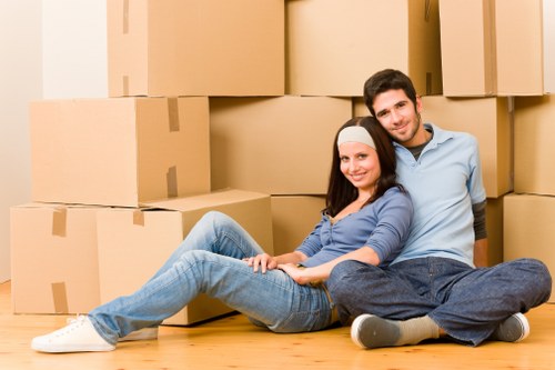 Packed boxes and furniture inside a removal truck