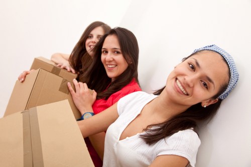 Boxes and household belongings arranged for house removals across Merton